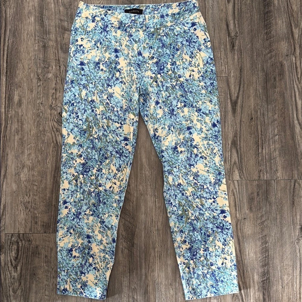 Talbots Floral Print Pants in Blue and Yellow sz 6